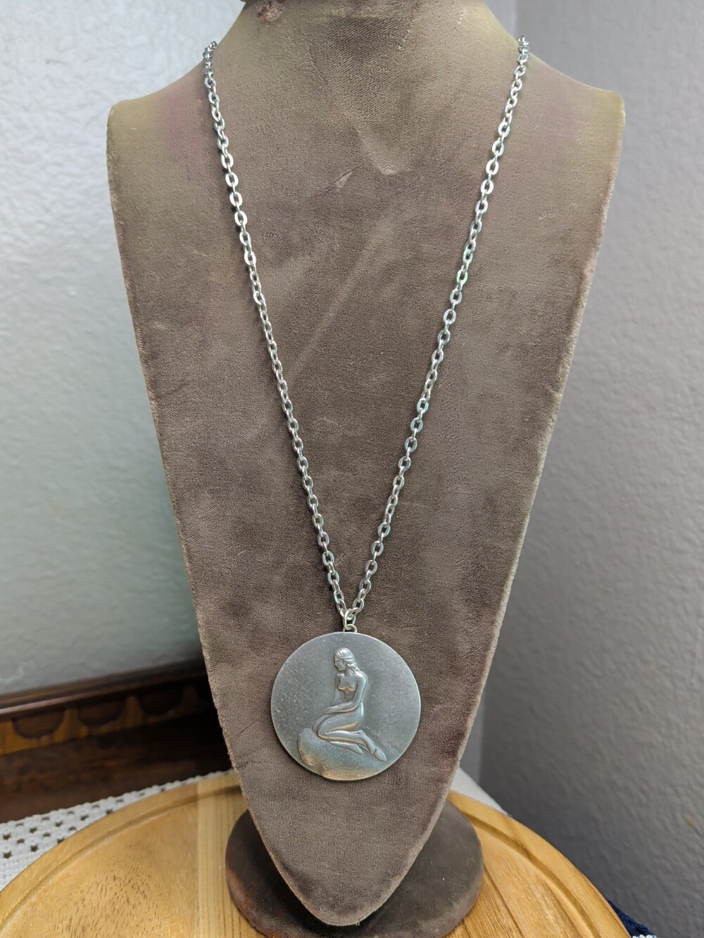 Vtg Little Mermaid Denmark Signed Jorgen Jenson 93 Pewter Medallion Pendant